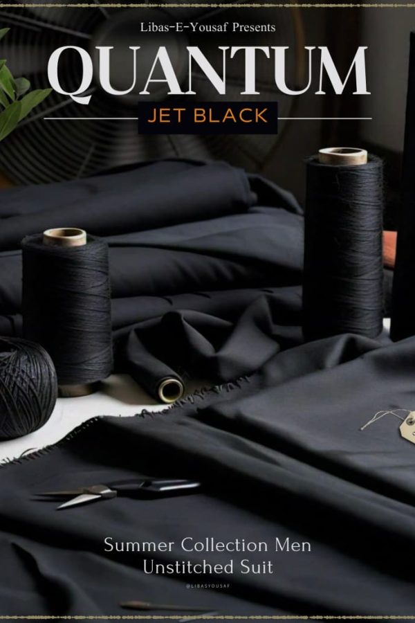 Libas-e-Yousaf® Quantum Black 2025 – Premium Men’s Unstitched Wash & Wear Fabric (Jet Black)