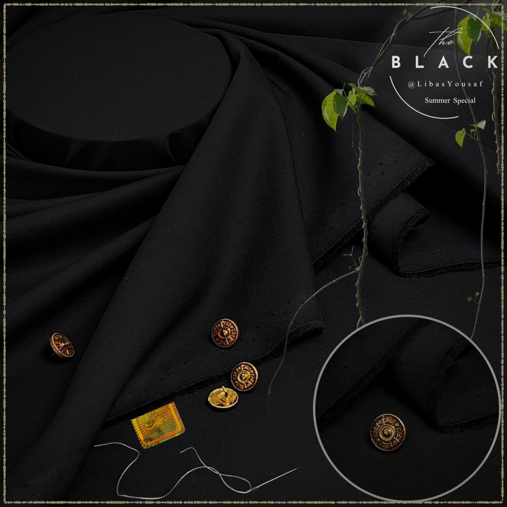 Libas-e-Yousaf® Quantum Black 2025 – Premium Men’s Unstitched Wash & Wear Fabric (Jet Black) - Image 3