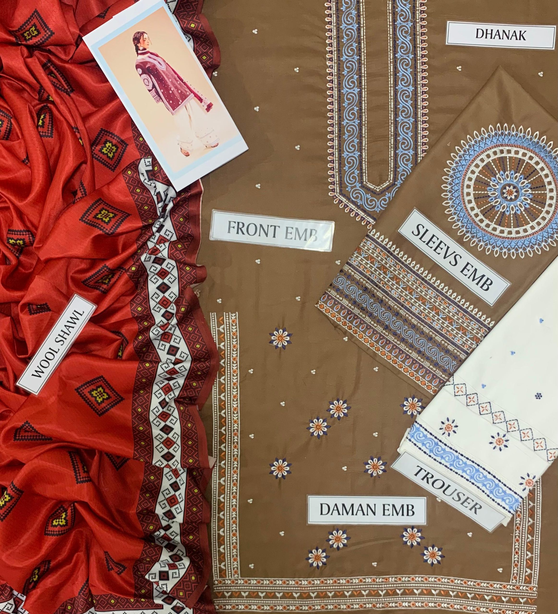 PREMIUM AIR-JET DHANAK 3PC EMBROIDERED SUIT - Image 4