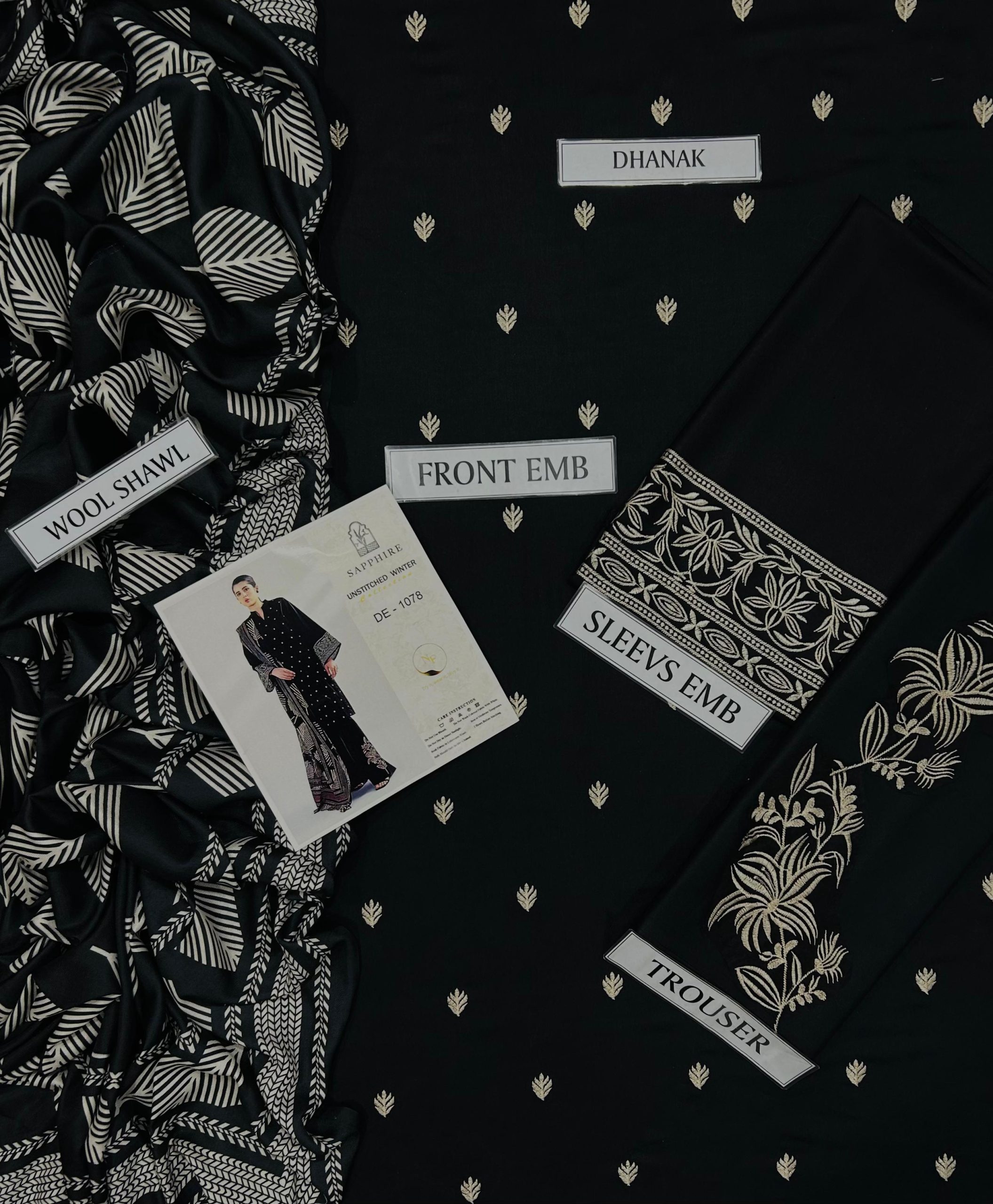 SAPPHIRE PREMIUM AIR-JET DHANAK 3PC EMBROIDERED SUIT - Image 8