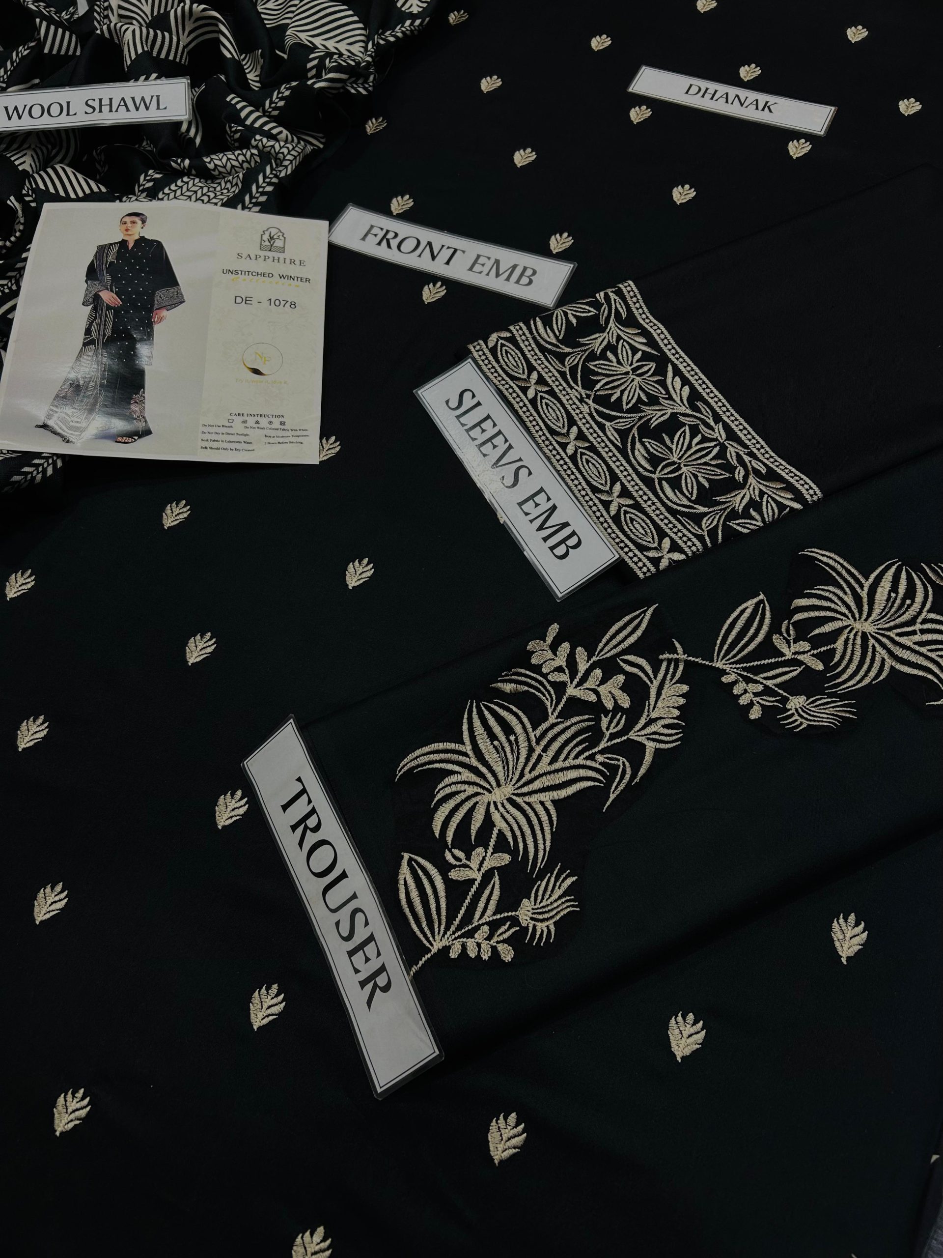 SAPPHIRE PREMIUM AIR-JET DHANAK 3PC EMBROIDERED SUIT - Image 7