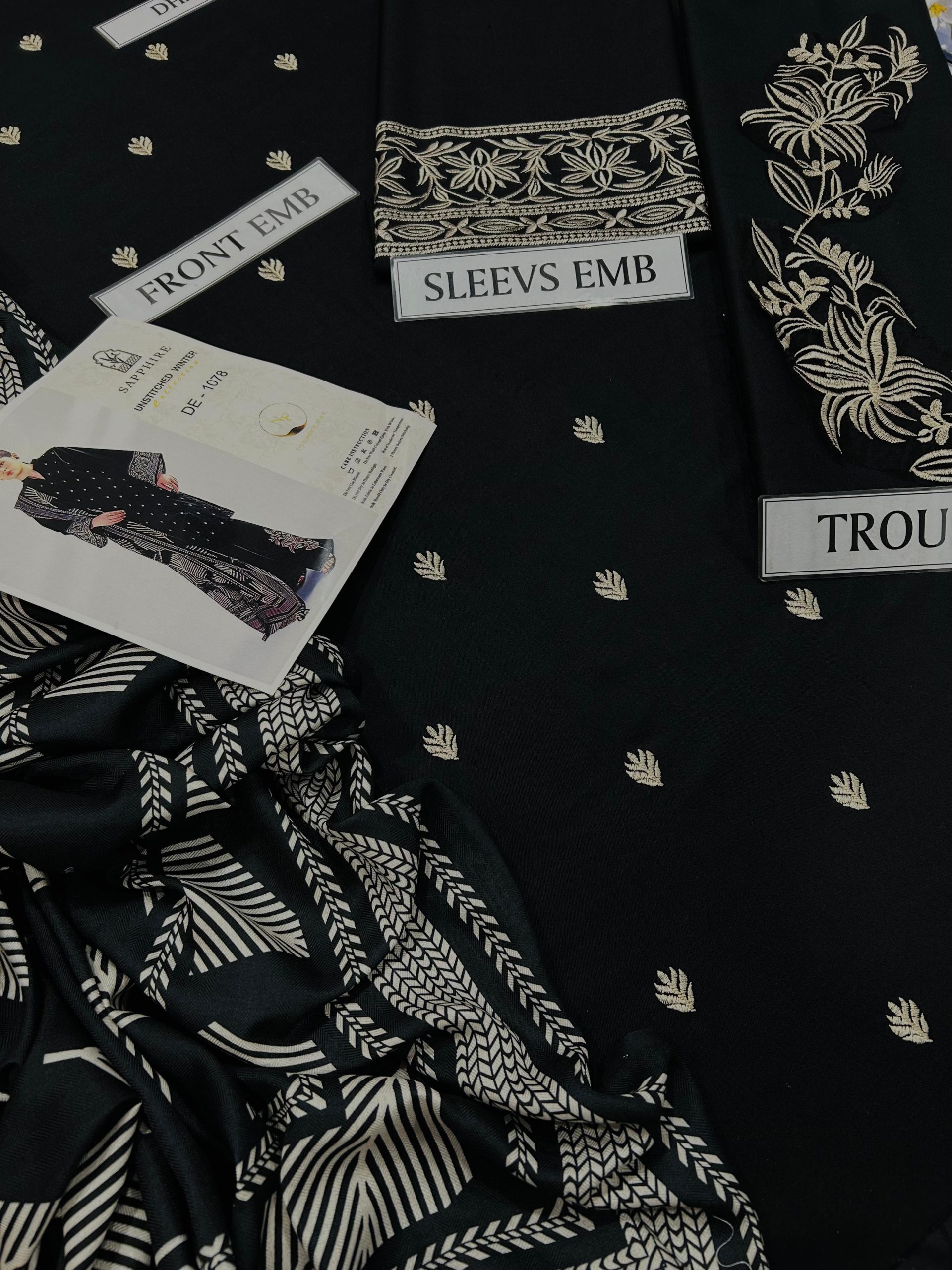 SAPPHIRE PREMIUM AIR-JET DHANAK 3PC EMBROIDERED SUIT - Image 6