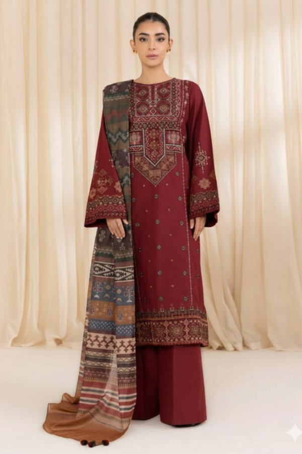 Sapphire Satrang Winter Collection 2025/26 Premium Dhanak 3PC Embroidered Suit