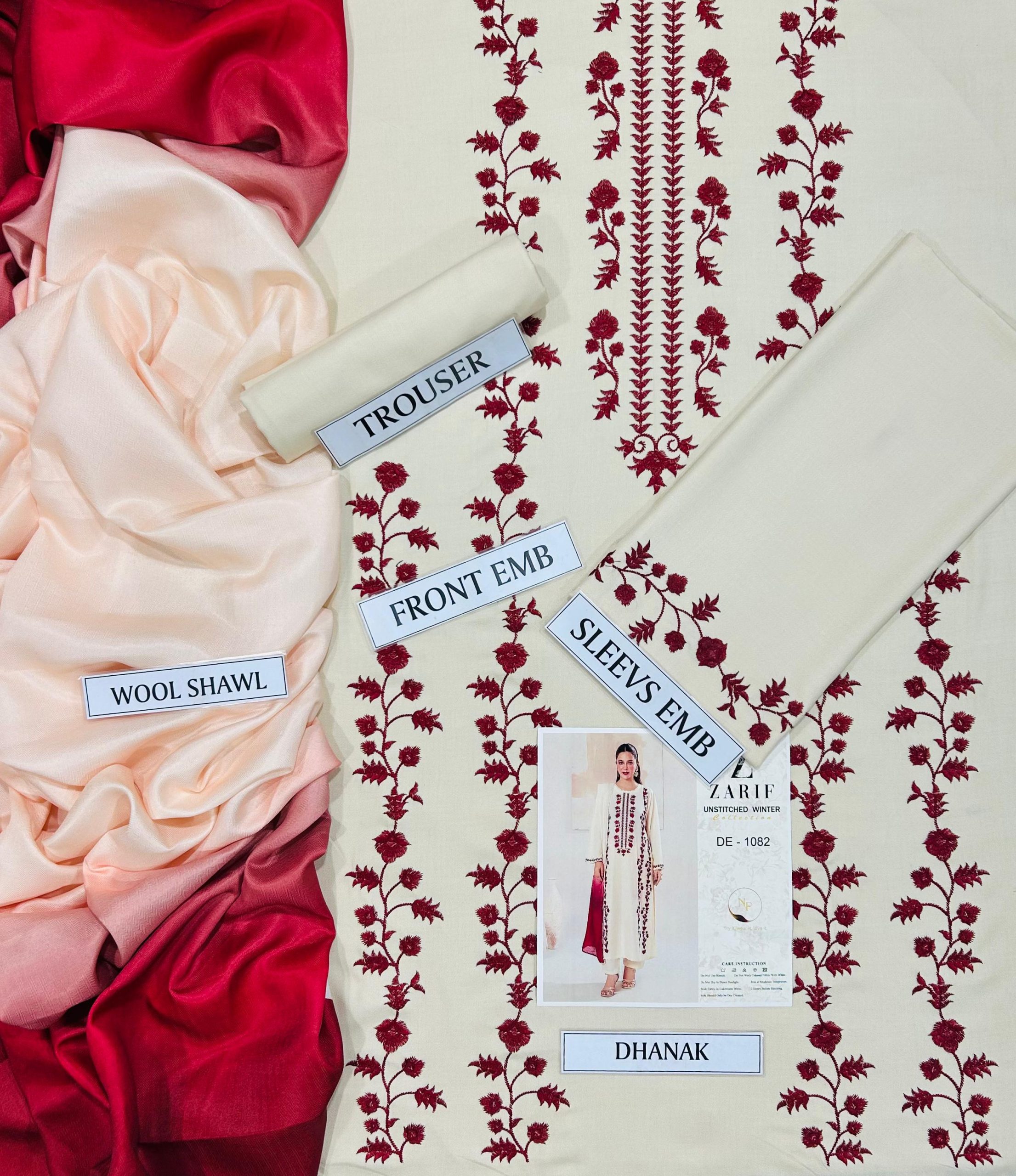 SAPPHIRE PREMIUM AIR-JET DHANAK 3PC EMBROIDERED SUIT - Image 8