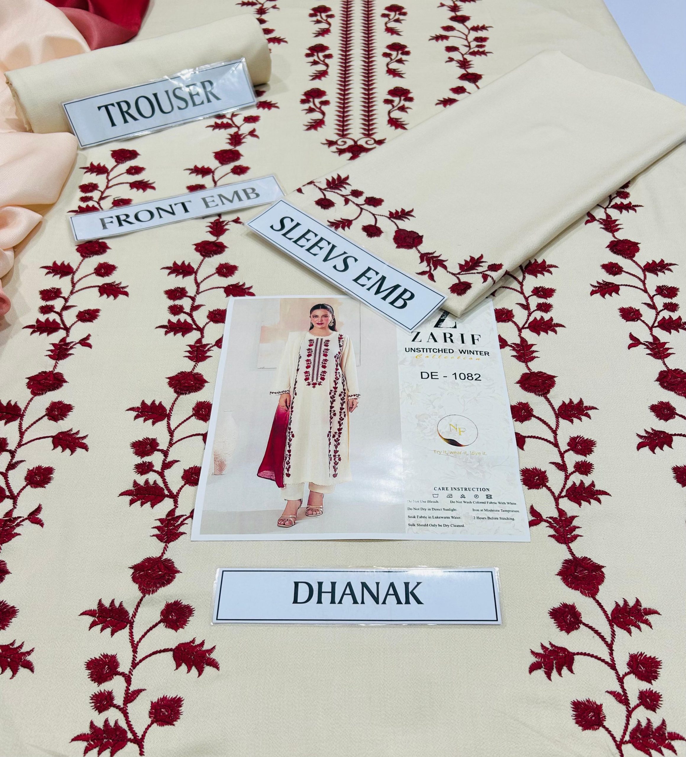 SAPPHIRE PREMIUM AIR-JET DHANAK 3PC EMBROIDERED SUIT - Image 9