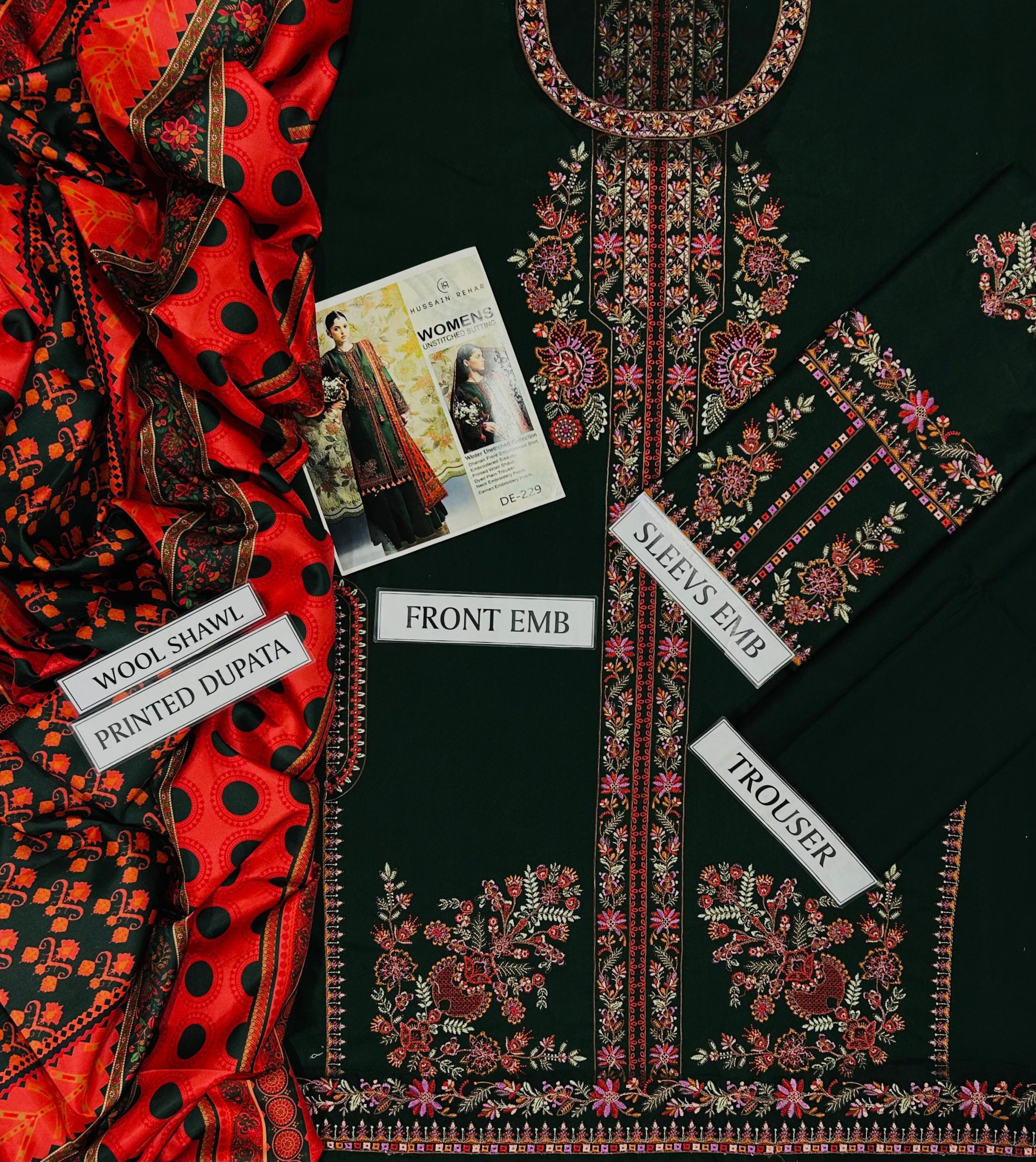 HUSSAIN REHAR PREMIUM AIR-JET DHANAK 3PC EMBROIDERED SUIT - Image 5