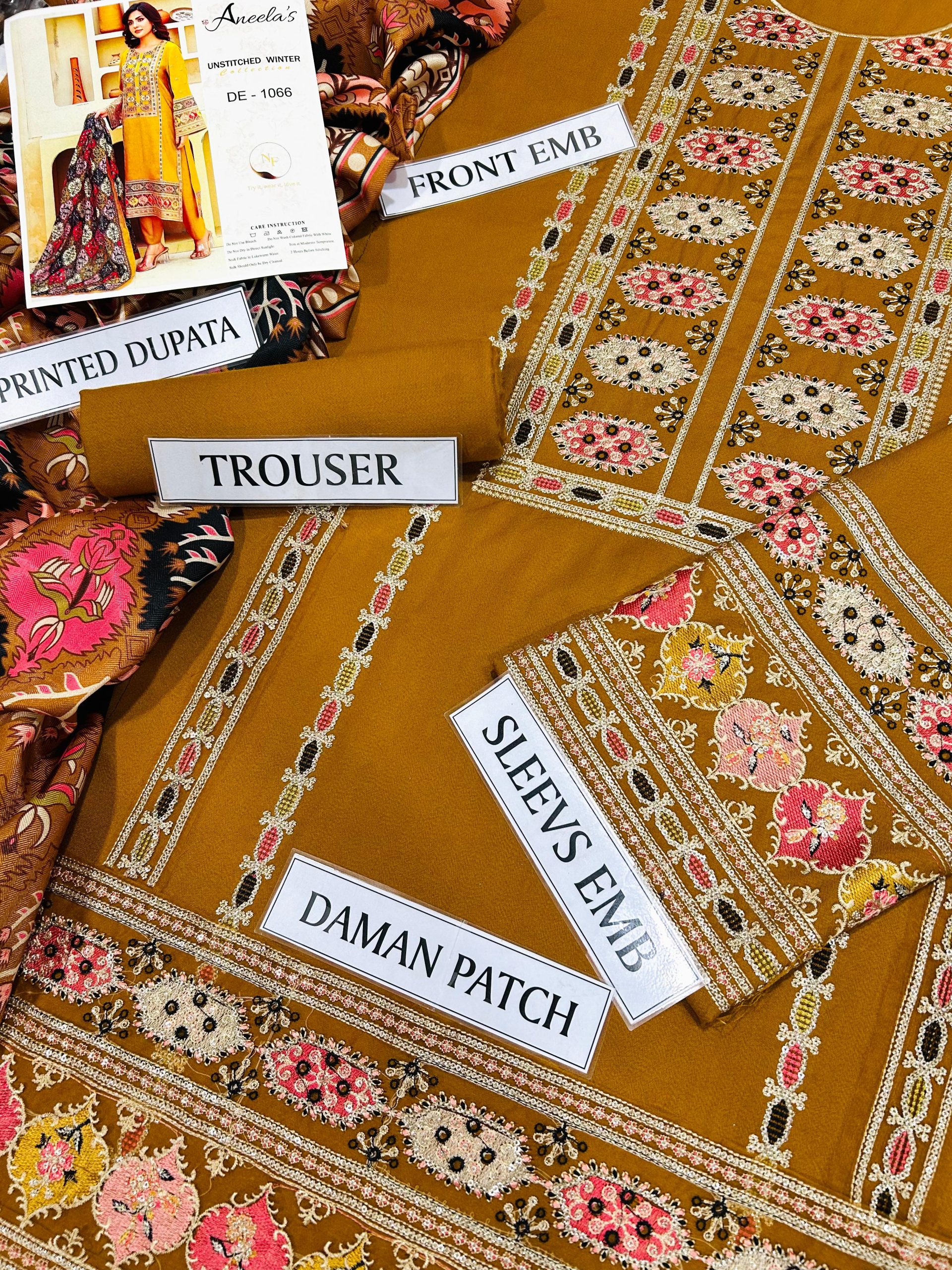 Premium 3PC Sequined Embroidered Suits with Pashmina Shawl - Image 10