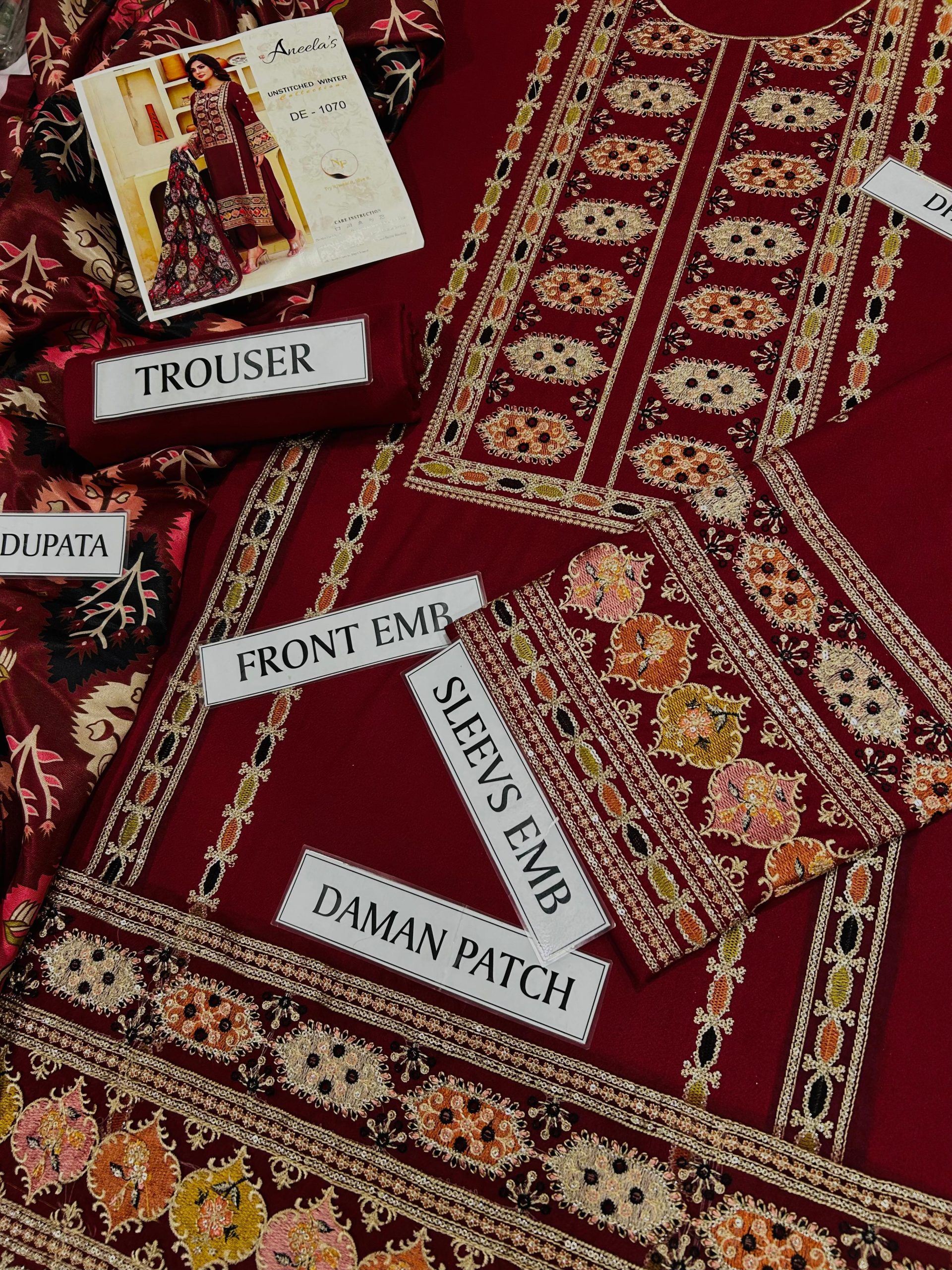 Premium 3PC Sequined Embroidered Suits with Pashmina Shawl - Image 5