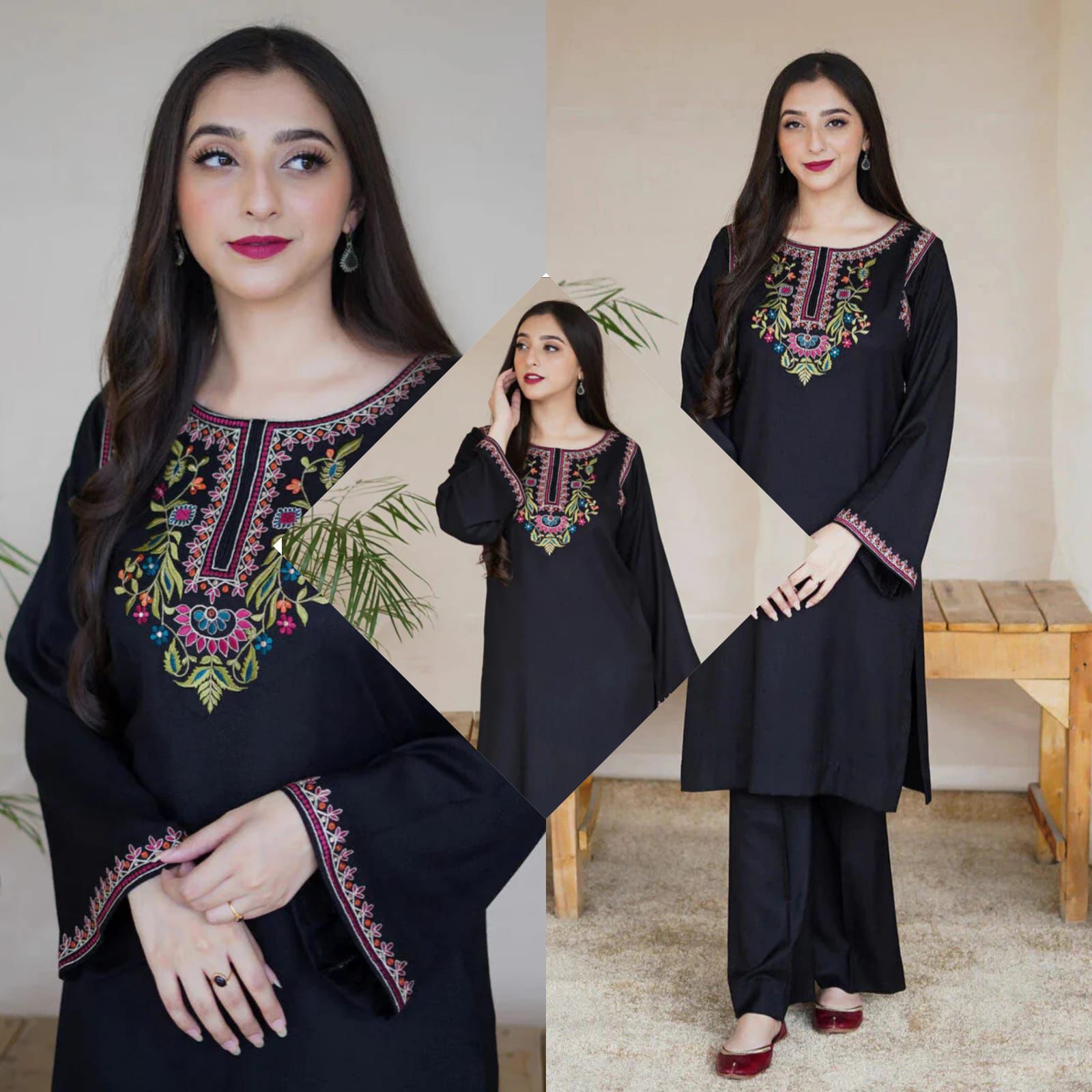 PREMIUM 3PC EMBROIDERED SUITS WITH ASLING'S DHANAK SHAWL