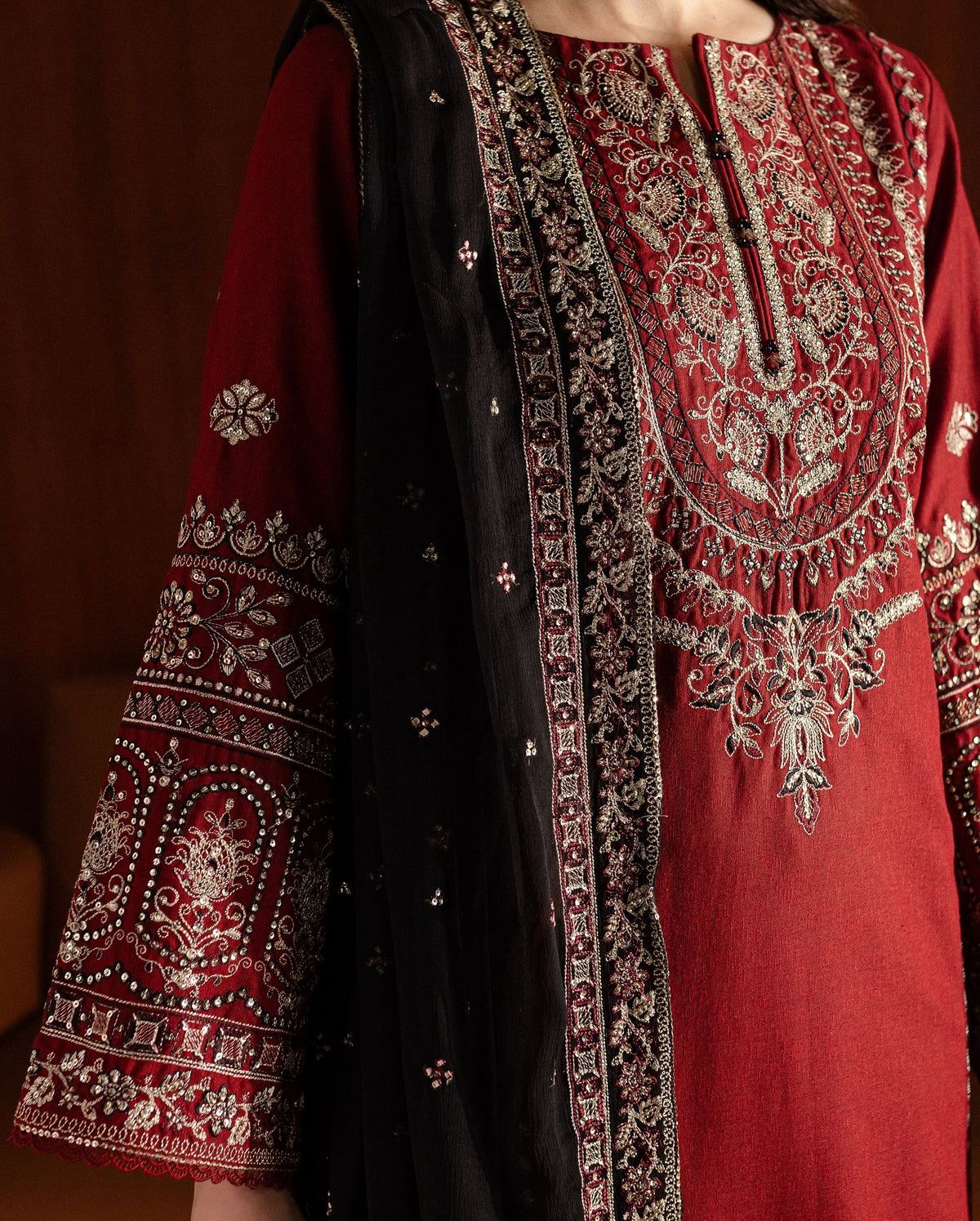 BATIK PREMIUM 3PC SEQUINED EMBROIDERED SUIT WITH DHANAK SHAWL - Image 6