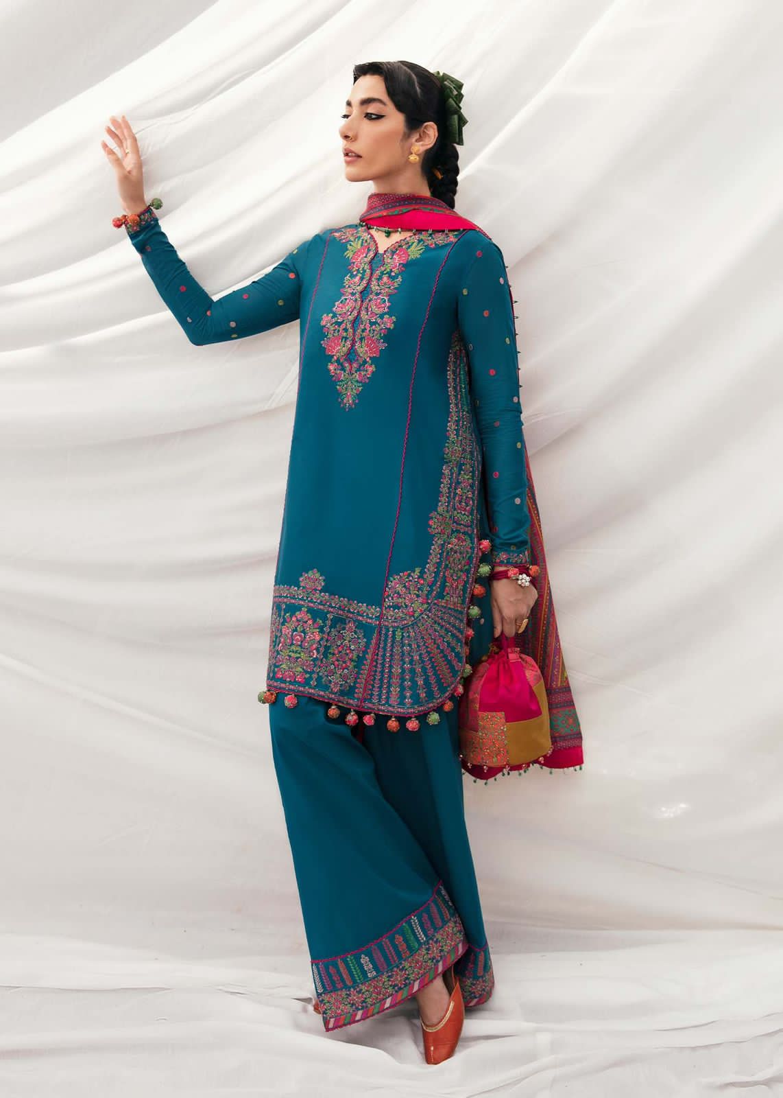 HUSSAIN REHAR PREMIUM 3PC EMBROIDERED SUIT WITH PASHMINA SHAWL