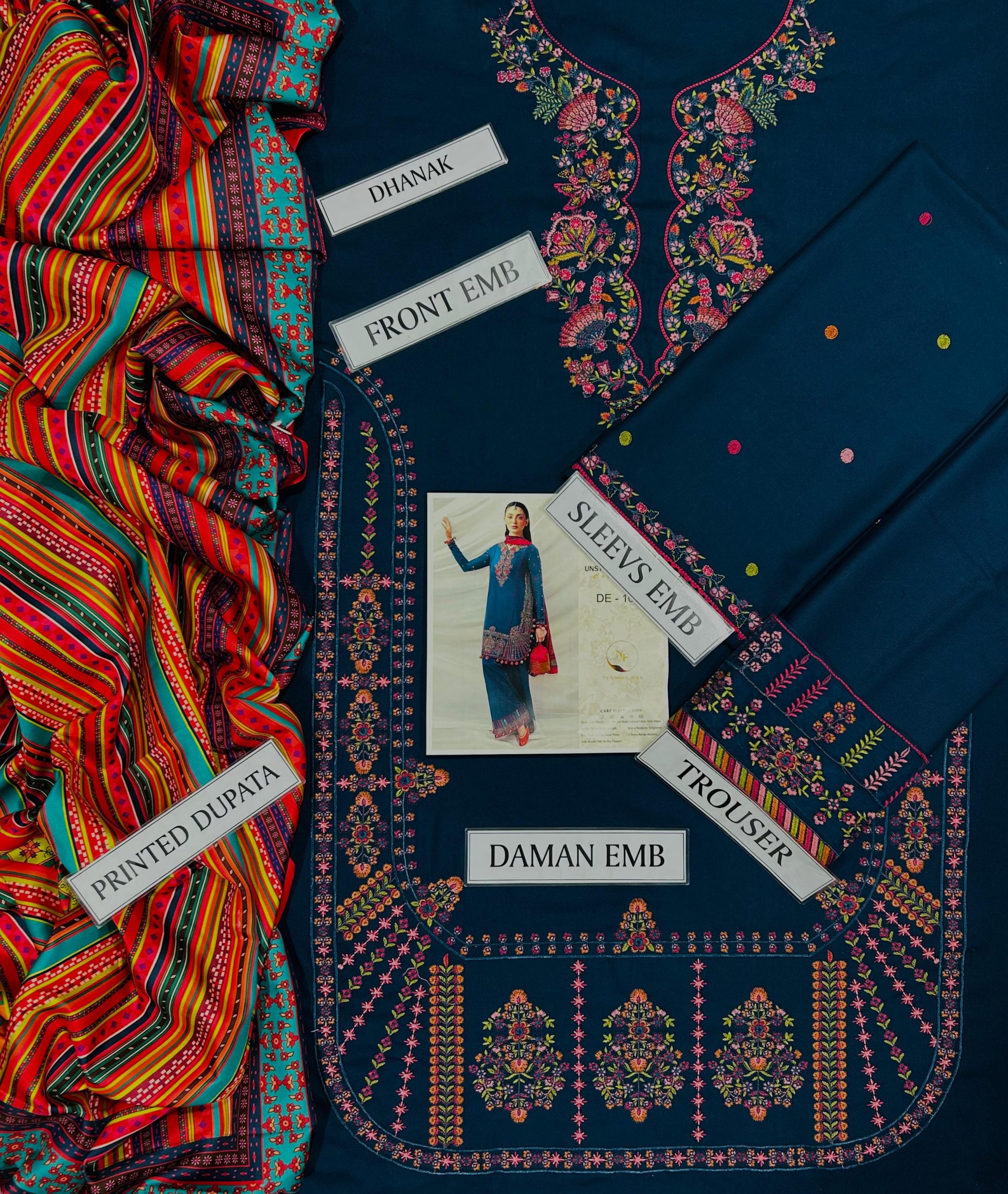 HUSSAIN REHAR PREMIUM 3PC EMBROIDERED SUIT WITH PASHMINA SHAWL - Image 5