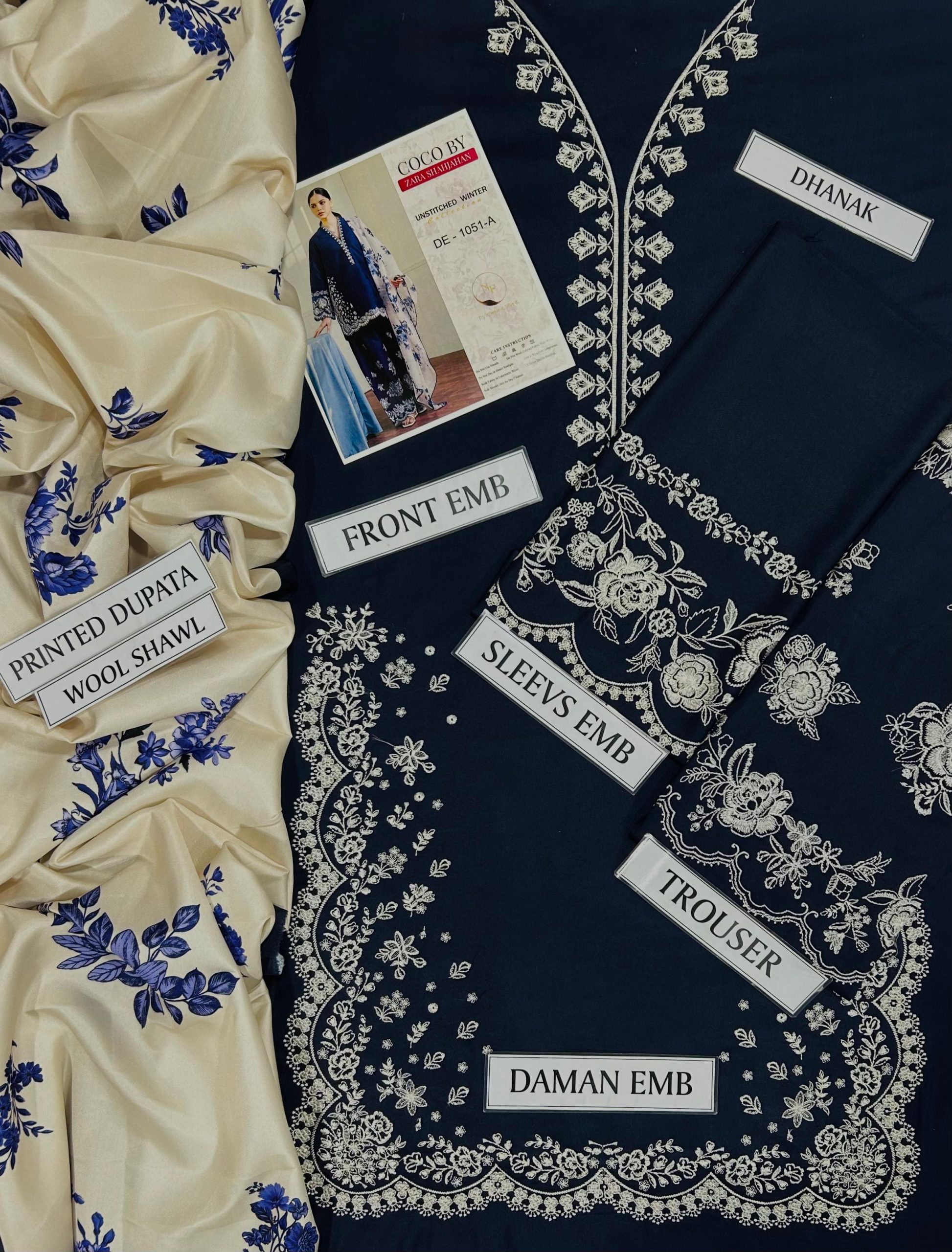 ZARA SHAHJAHAN PREMIUM 3PC EMBROIDERED SUIT WITH PASHMINA SHAWL - Image 9