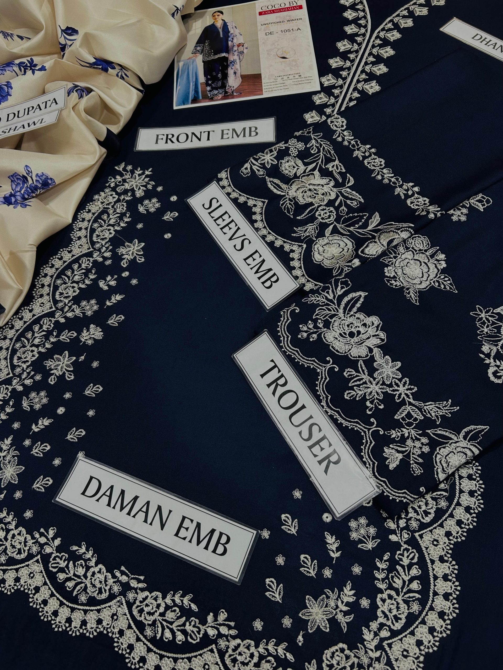 ZARA SHAHJAHAN PREMIUM 3PC EMBROIDERED SUIT WITH PASHMINA SHAWL - Image 10