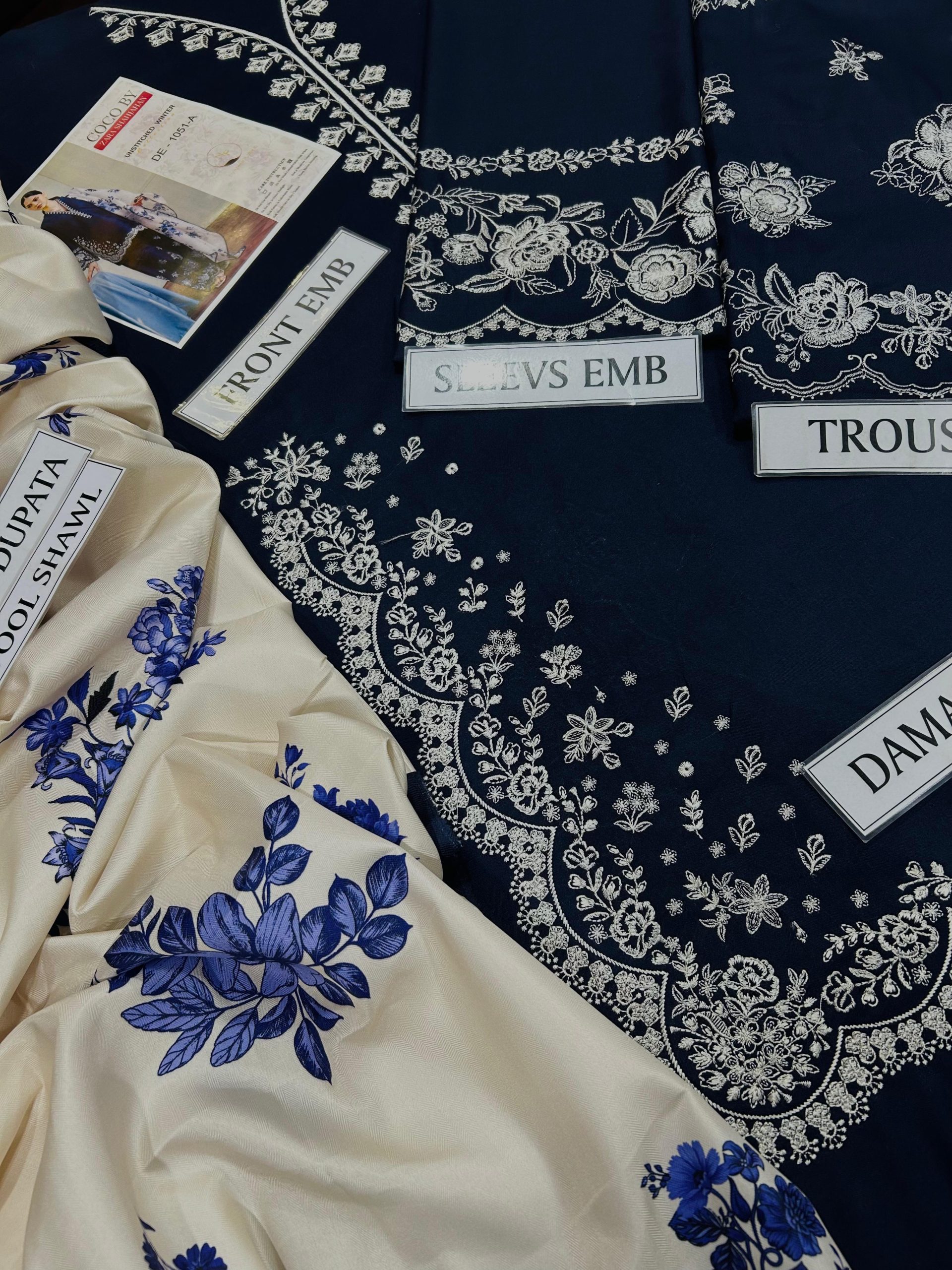 ZARA SHAHJAHAN PREMIUM 3PC EMBROIDERED SUIT WITH PASHMINA SHAWL - Image 11