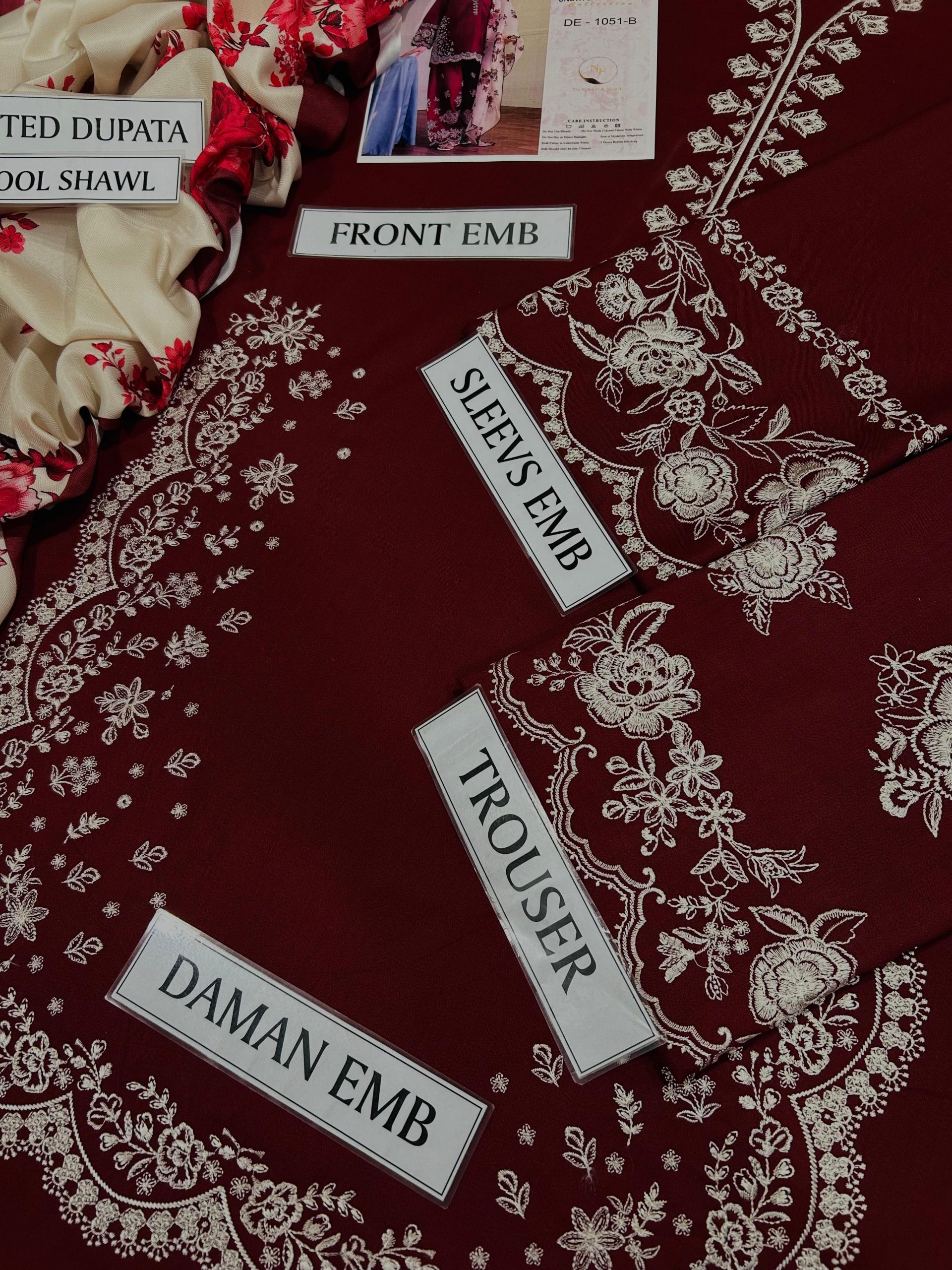ZARA SHAHJAHAN PREMIUM 3PC EMBROIDERED SUIT WITH PASHMINA SHAWL - Image 6