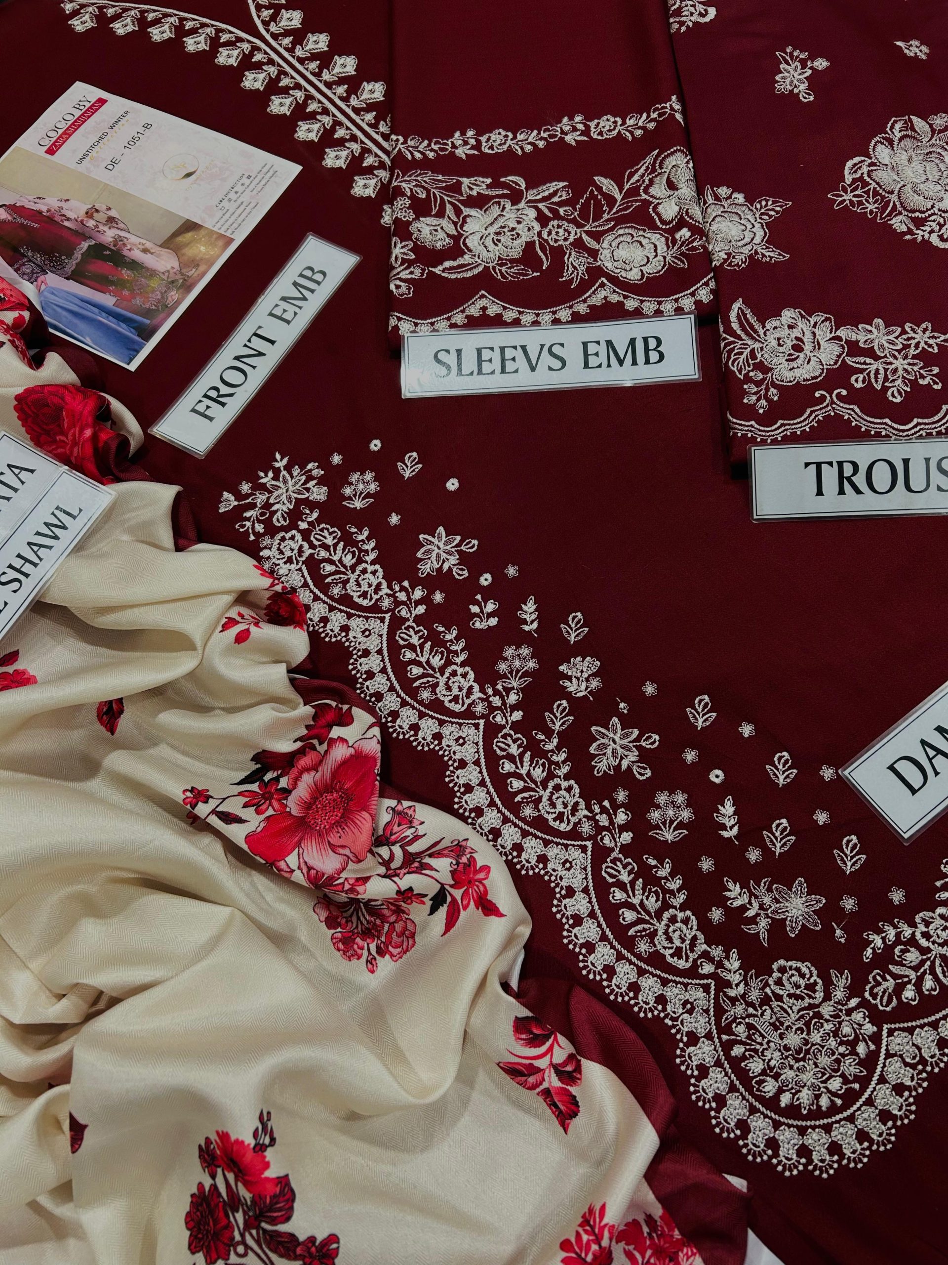 ZARA SHAHJAHAN PREMIUM 3PC EMBROIDERED SUIT WITH PASHMINA SHAWL - Image 5