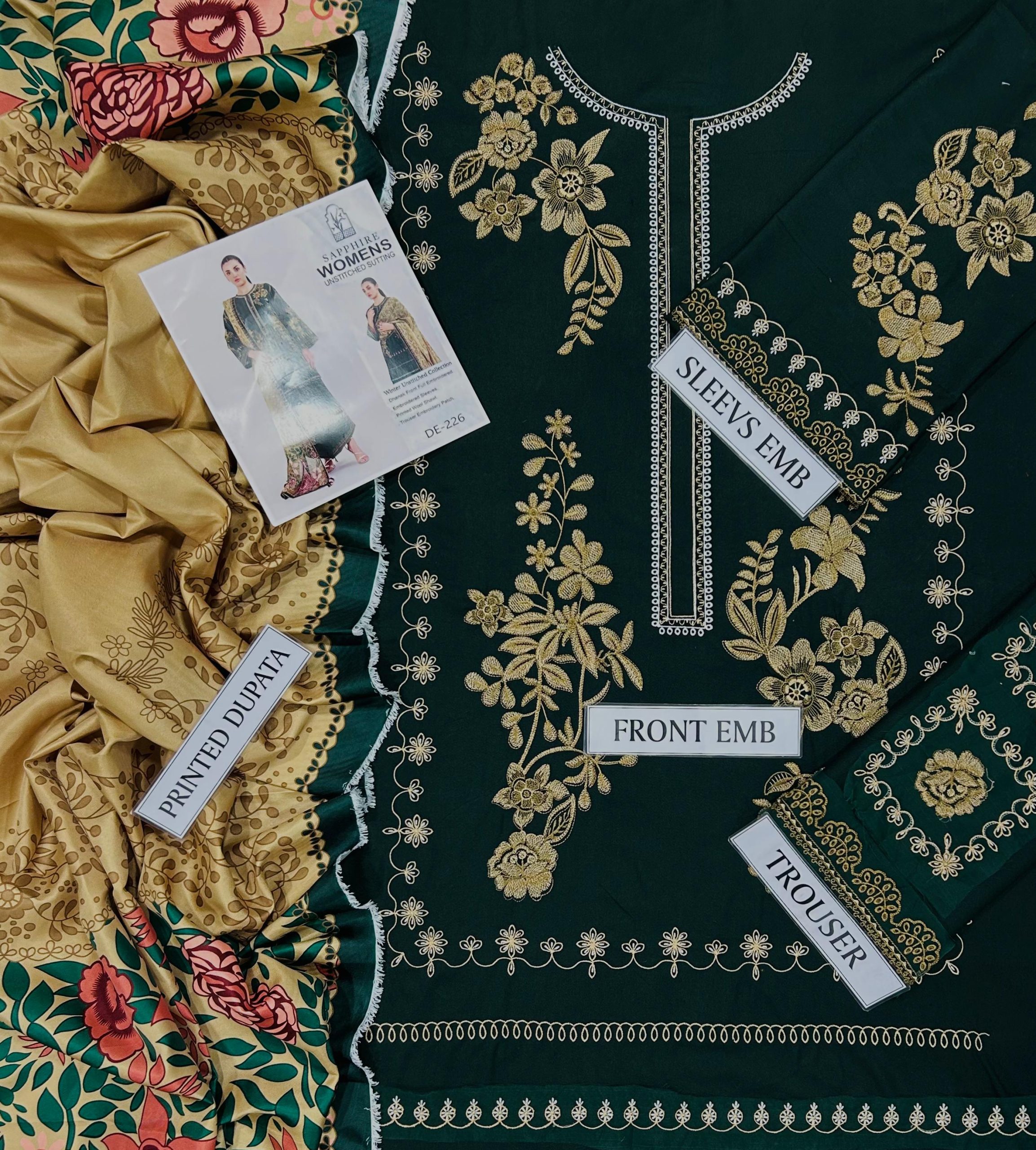 SAPPHIRE GREEN 3PC HEAVY EMBROIDERED SUIT - Image 4