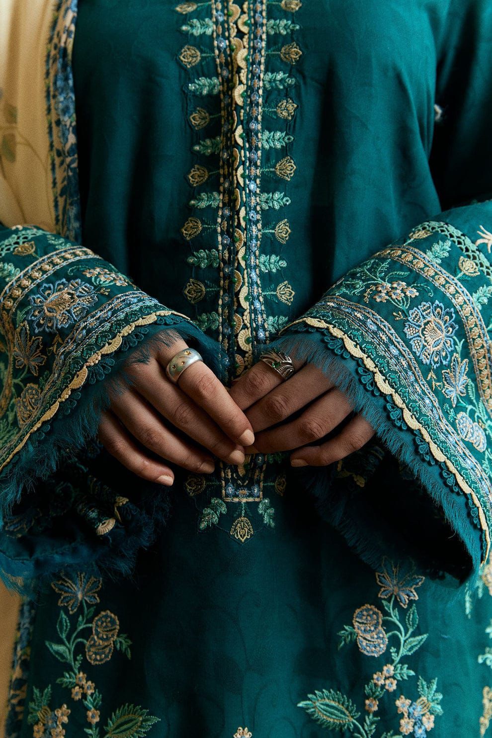 COCO 3PC HEAVY EMBROIDERED SUIT WITH PASHMINA SHAWL - Image 3