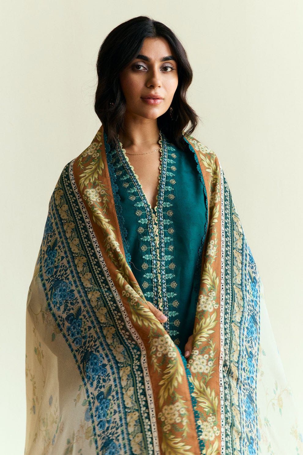 COCO 3PC HEAVY EMBROIDERED SUIT WITH PASHMINA SHAWL - Image 4