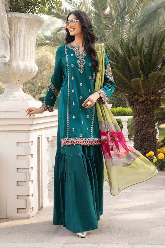 MARIA.B 3PC HEAVY EMBROIDERED SUIT WITH PASHMINA SHAWL