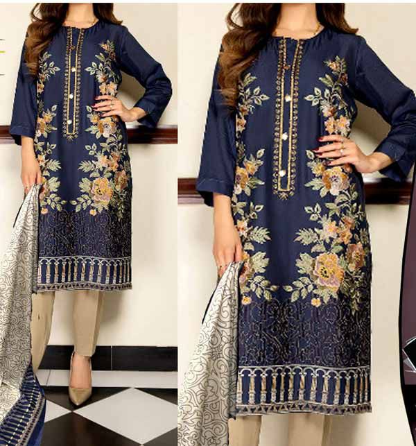 Premium Air-Jet Dhanak 3PC Embroidered Suit