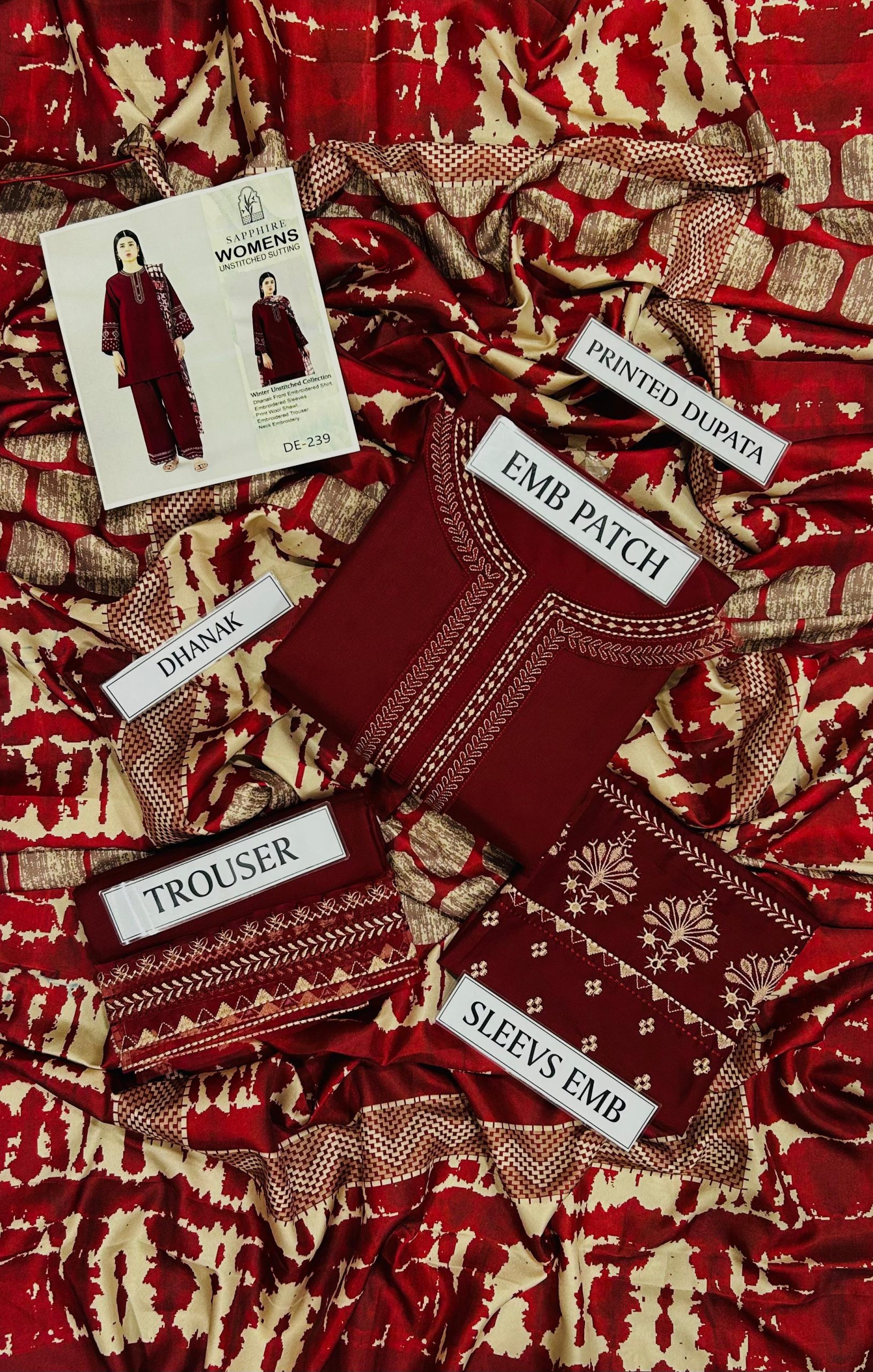 SAPPHIRE PREMIUM AIR-JET DHANAK 3PC EMBROIDERED SUIT - Image 6