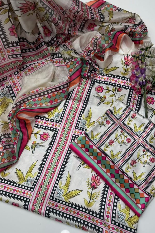 Printed Silk 3PC Dress – Shirt, Trouser & Dupatta