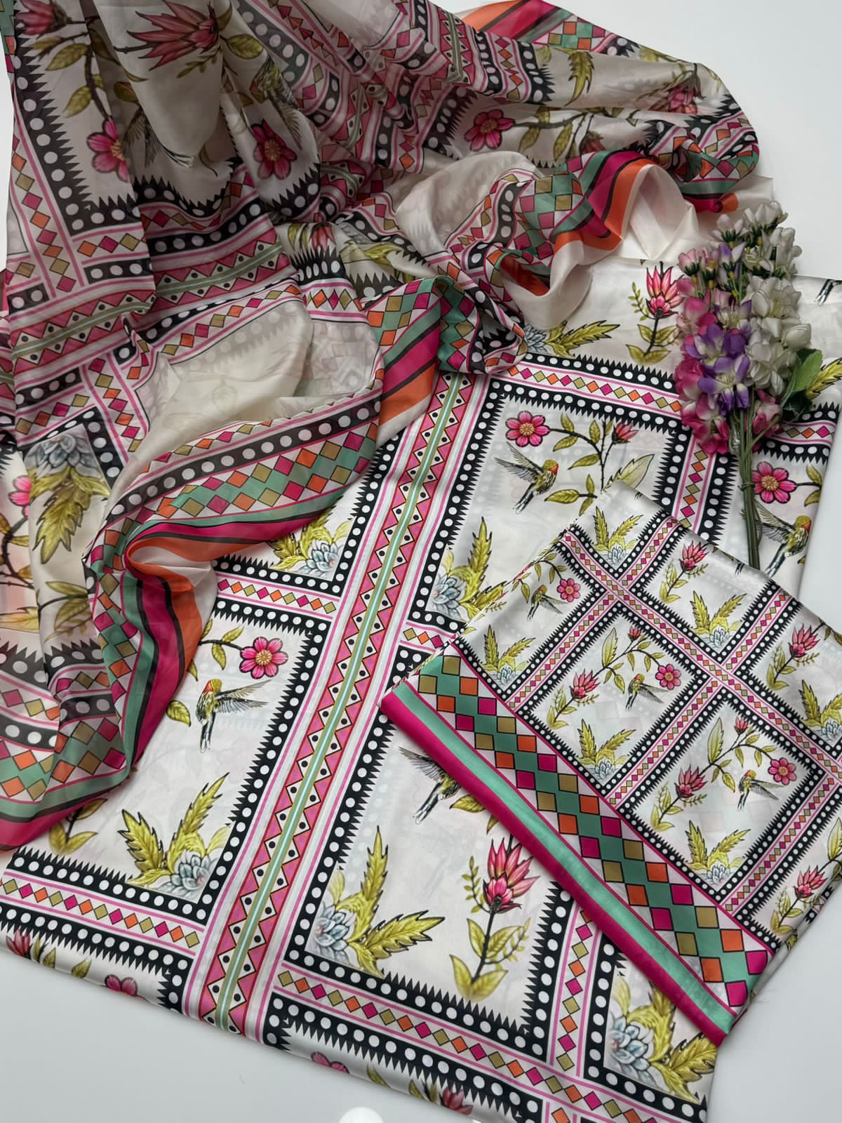 Printed Silk 3PC Dress – Shirt, Trouser & Dupatta